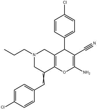 2-amino-8-(4-chlorobenzylidene)-4-(4-chlorophenyl)-6-propyl-5,6,7,8-tetrahydro-4H-pyrano[3,2-c]pyridine-3-carbonitrile Struktur