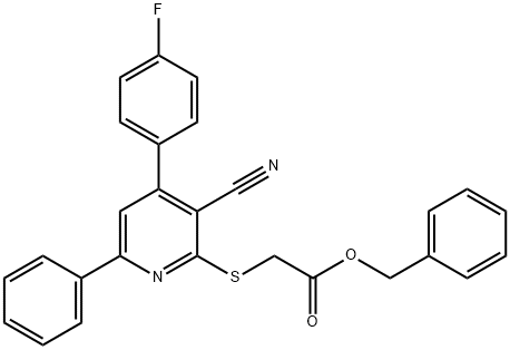 benzyl 2-{[3-cyano-4-(4-fluorophenyl)-6-phenyl-2-pyridinyl]sulfanyl}acetate Struktur