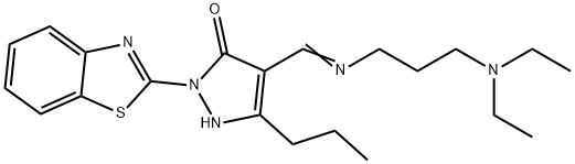 2-(1,3-benzothiazol-2-yl)-4-({[3-(diethylamino)propyl]imino}methyl)-5-propyl-1,2-dihydro-3H-pyrazol-3-one Struktur