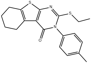 2-(ethylsulfanyl)-3-(4-methylphenyl)-5,6,7,8-tetrahydro[1]benzothieno[2,3-d]pyrimidin-4(3H)-one Struktur