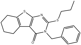 3-benzyl-2-(propylsulfanyl)-5,6,7,8-tetrahydro[1]benzothieno[2,3-d]pyrimidin-4(3H)-one Struktur