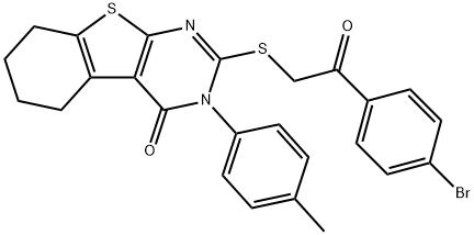 2-{[2-(4-bromophenyl)-2-oxoethyl]sulfanyl}-3-(4-methylphenyl)-5,6,7,8-tetrahydro[1]benzothieno[2,3-d]pyrimidin-4(3H)-one Struktur