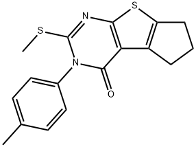 3-(4-methylphenyl)-2-(methylsulfanyl)-3,5,6,7-tetrahydro-4H-cyclopenta[4,5]thieno[2,3-d]pyrimidin-4-one Struktur