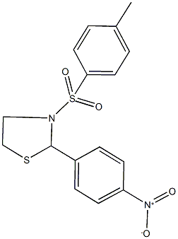 2-{4-nitrophenyl}-3-[(4-methylphenyl)sulfonyl]-1,3-thiazolidine Struktur