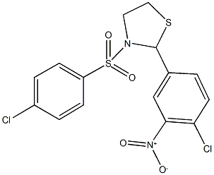 2-{4-chloro-3-nitrophenyl}-3-[(4-chlorophenyl)sulfonyl]-1,3-thiazolidine Struktur