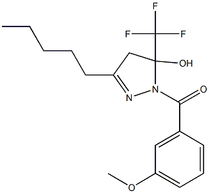 1-{[3-(methyloxy)phenyl]carbonyl}-3-pentyl-5-(trifluoromethyl)-4,5-dihydro-1H-pyrazol-5-ol Struktur