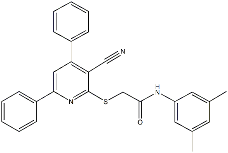 2-[(3-cyano-4,6-diphenyl-2-pyridinyl)sulfanyl]-N-(3,5-dimethylphenyl)acetamide Struktur