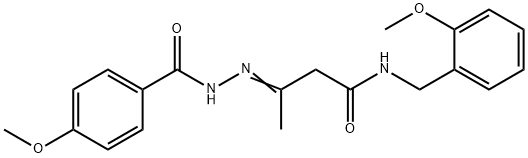 3-[(4-methoxybenzoyl)hydrazono]-N-(2-methoxybenzyl)butanamide Struktur