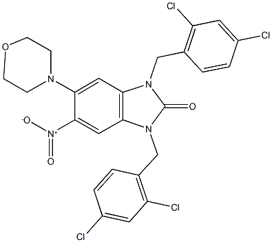 1,3-bis(2,4-dichlorobenzyl)-5-nitro-6-(4-morpholinyl)-1,3-dihydro-2H-benzimidazol-2-one Struktur