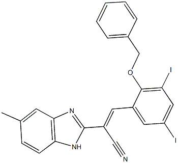 3-[2-(benzyloxy)-3,5-diiodophenyl]-2-(5-methyl-1H-benzimidazol-2-yl)acrylonitrile Struktur