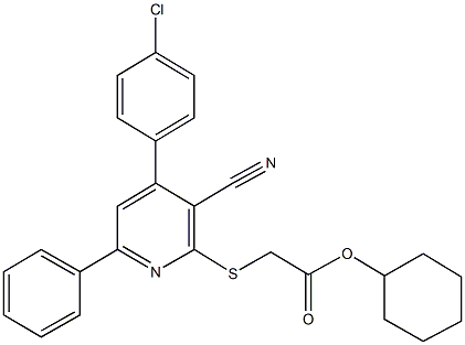 cyclohexyl {[4-(4-chlorophenyl)-3-cyano-6-phenyl-2-pyridinyl]sulfanyl}acetate Struktur