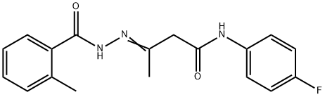 N-(4-fluorophenyl)-3-[(2-methylbenzoyl)hydrazono]butanamide Struktur