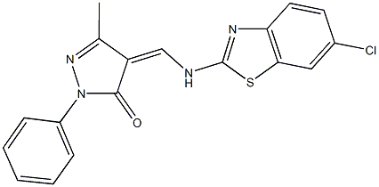 4-{[(6-chloro-1,3-benzothiazol-2-yl)amino]methylene}-5-methyl-2-phenyl-2,4-dihydro-3H-pyrazol-3-one Struktur