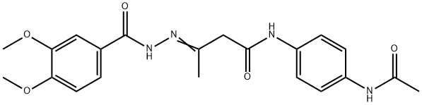 N-[4-(acetylamino)phenyl]-3-[(3,4-dimethoxybenzoyl)hydrazono]butanamide Struktur