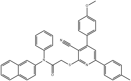 2-{[3-cyano-4-(4-methoxyphenyl)-6-(4-methylphenyl)-2-pyridinyl]sulfanyl}-N-(2-naphthyl)-N-phenylacetamide Struktur