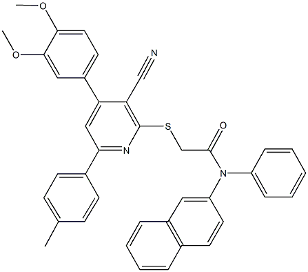 2-{[3-cyano-4-(3,4-dimethoxyphenyl)-6-(4-methylphenyl)-2-pyridinyl]sulfanyl}-N-(2-naphthyl)-N-phenylacetamide Struktur