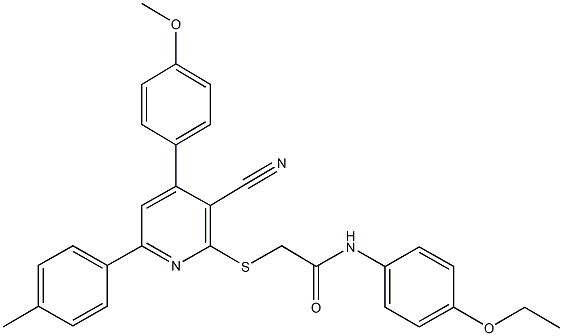 2-{[3-cyano-4-(4-methoxyphenyl)-6-(4-methylphenyl)-2-pyridinyl]sulfanyl}-N-(4-ethoxyphenyl)acetamide Struktur