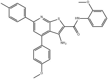 3-amino-N-(2-methoxyphenyl)-4-(4-methoxyphenyl)-6-(4-methylphenyl)thieno[2,3-b]pyridine-2-carboxamide Struktur