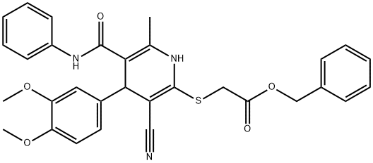 benzyl {[5-(anilinocarbonyl)-3-cyano-4-(3,4-dimethoxyphenyl)-6-methyl-1,4-dihydro-2-pyridinyl]sulfanyl}acetate Struktur