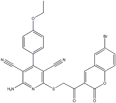 2-amino-6-{[2-(6-bromo-2-oxo-2H-chromen-3-yl)-2-oxoethyl]sulfanyl}-4-(4-ethoxyphenyl)-3,5-pyridinedicarbonitrile Struktur