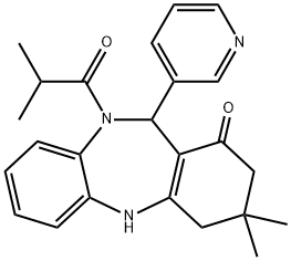 10-isobutyryl-3,3-dimethyl-11-(3-pyridinyl)-2,3,4,5,10,11-hexahydro-1H-dibenzo[b,e][1,4]diazepin-1-one Struktur