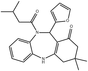 11-(2-furyl)-3,3-dimethyl-10-(3-methylbutanoyl)-2,3,4,5,10,11-hexahydro-1H-dibenzo[b,e][1,4]diazepin-1-one Struktur