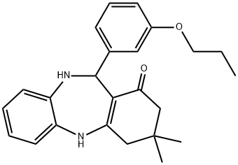 3,3-dimethyl-11-(3-propoxyphenyl)-2,3,4,5,10,11-hexahydro-1H-dibenzo[b,e][1,4]diazepin-1-one Struktur