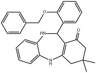 11-[2-(benzyloxy)phenyl]-3,3-dimethyl-2,3,4,5,10,11-hexahydro-1H-dibenzo[b,e][1,4]diazepin-1-one Struktur