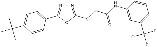 2-{[5-(4-tert-butylphenyl)-1,3,4-oxadiazol-2-yl]sulfanyl}-N-[3-(trifluoromethyl)phenyl]acetamide Struktur