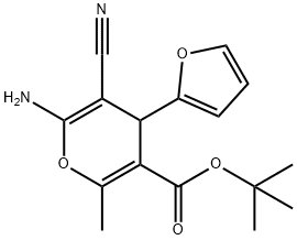 tert-butyl 6-amino-5-cyano-4-(2-furyl)-2-methyl-4H-pyran-3-carboxylate Struktur