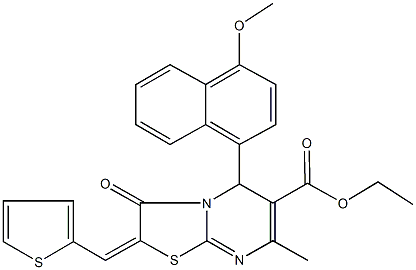 ethyl 5-(4-methoxy-1-naphthyl)-7-methyl-3-oxo-2-(2-thienylmethylene)-2,3-dihydro-5H-[1,3]thiazolo[3,2-a]pyrimidine-6-carboxylate Struktur