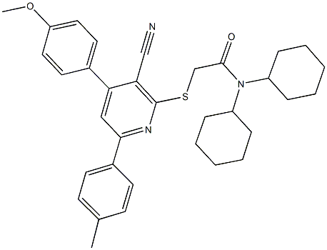 2-{[3-cyano-4-(4-methoxyphenyl)-6-(4-methylphenyl)-2-pyridinyl]sulfanyl}-N,N-dicyclohexylacetamide Struktur