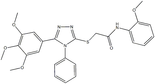 N-(2-methoxyphenyl)-2-{[4-phenyl-5-(3,4,5-trimethoxyphenyl)-4H-1,2,4-triazol-3-yl]sulfanyl}acetamide Struktur