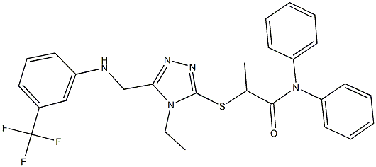 2-[(4-ethyl-5-{[3-(trifluoromethyl)anilino]methyl}-4H-1,2,4-triazol-3-yl)sulfanyl]-N,N-diphenylpropanamide Struktur