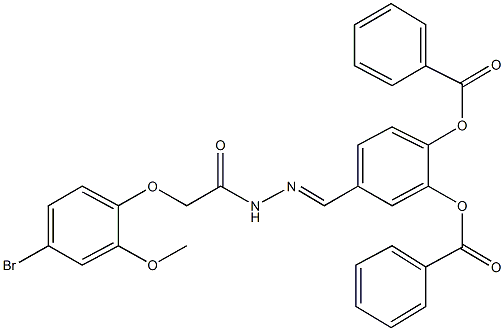 2-(benzoyloxy)-4-{2-[(4-bromo-2-methoxyphenoxy)acetyl]carbohydrazonoyl}phenyl benzoate Struktur