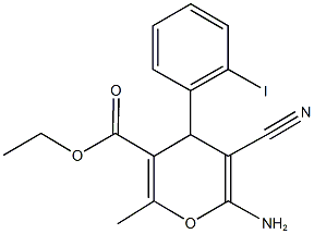 ethyl 6-amino-5-cyano-4-(2-iodophenyl)-2-methyl-4H-pyran-3-carboxylate Struktur