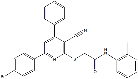 2-{[6-(4-bromophenyl)-3-cyano-4-phenylpyridin-2-yl]sulfanyl}-N-(2-methylphenyl)acetamide Struktur