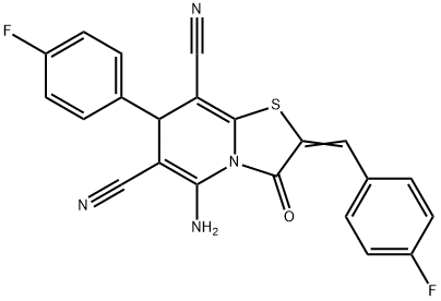 5-amino-2-(4-fluorobenzylidene)-7-(4-fluorophenyl)-3-oxo-2,3-dihydro-7H-[1,3]thiazolo[3,2-a]pyridine-6,8-dicarbonitrile Struktur