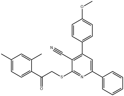 2-{[2-(2,4-dimethylphenyl)-2-oxoethyl]sulfanyl}-4-(4-methoxyphenyl)-6-phenylnicotinonitrile Struktur