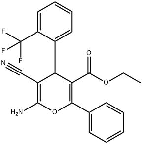 ethyl 6-amino-5-cyano-2-phenyl-4-[2-(trifluoromethyl)phenyl]-4H-pyran-3-carboxylate Struktur