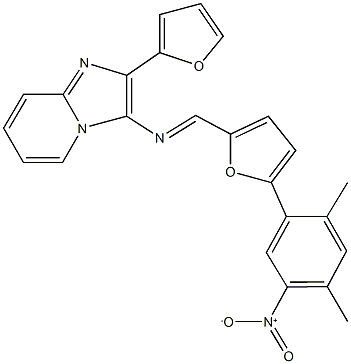 2-(2-furyl)-3-{[(5-{5-nitro-2,4-dimethylphenyl}-2-furyl)methylene]amino}imidazo[1,2-a]pyridine Struktur