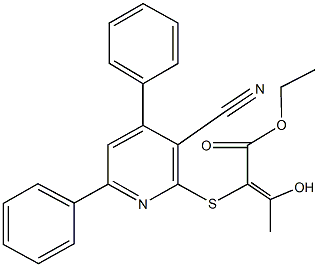 ethyl 2-[(3-cyano-4,6-diphenyl-2-pyridinyl)sulfanyl]-3-hydroxy-2-butenoate Struktur