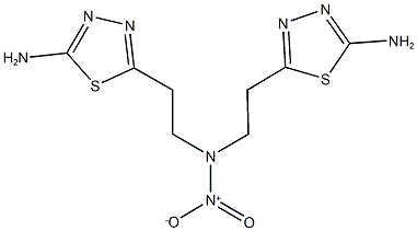 2-amino-5-(2-{1-[2-(5-amino-1,3,4-thiadiazol-2-yl)ethyl]-2-hydroxy-2-oxidohydrazino}ethyl)-1,3,4-thiadiazole Struktur