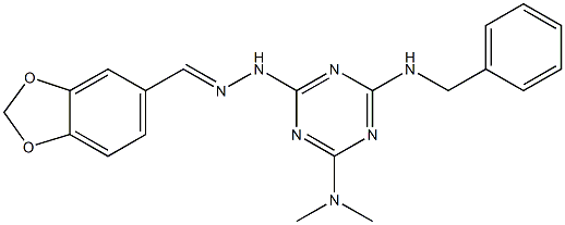 1,3-benzodioxole-5-carbaldehyde [4-(benzylamino)-6-(dimethylamino)-1,3,5-triazin-2-yl]hydrazone Struktur