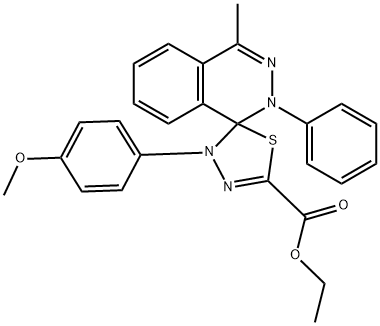 ethyl 4-methyl-4'-(4-methoxyphenyl)-2-phenyl-1,2,4',5'-tetrahydrospiro(phthalazine-1,5'-[1,3,4]-thiadiazole)-2'-carboxylate Struktur