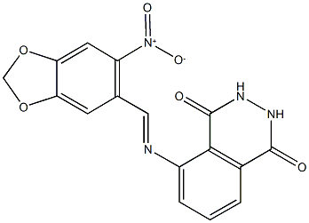 5-[({6-nitro-1,3-benzodioxol-5-yl}methylene)amino]-2,3-dihydro-1,4-phthalazinedione Struktur