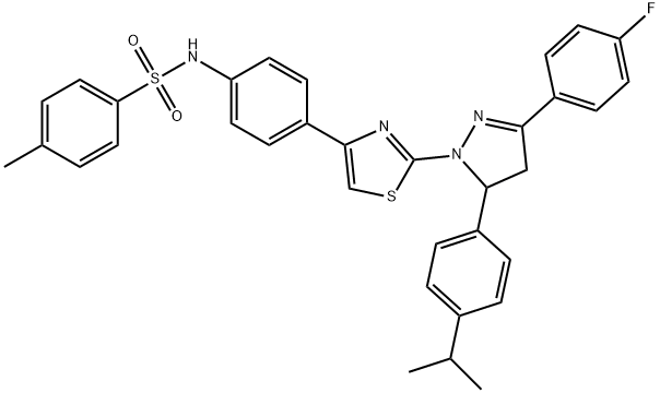 N-(4-{2-[3-(4-fluorophenyl)-5-(4-isopropylphenyl)-4,5-dihydro-1H-pyrazol-1-yl]-1,3-thiazol-4-yl}phenyl)-4-methylbenzenesulfonamide Struktur