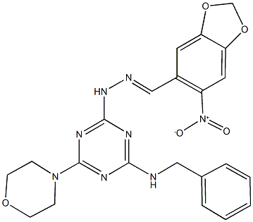 6-nitro-1,3-benzodioxole-5-carbaldehyde [4-(benzylamino)-6-(4-morpholinyl)-1,3,5-triazin-2-yl]hydrazone Struktur