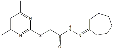 N'-cycloheptylidene-2-[(4,6-dimethyl-2-pyrimidinyl)sulfanyl]acetohydrazide Struktur