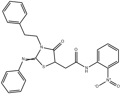 N-{2-nitrophenyl}-2-[4-oxo-3-(2-phenylethyl)-2-(phenylimino)-1,3-thiazolidin-5-yl]acetamide Struktur